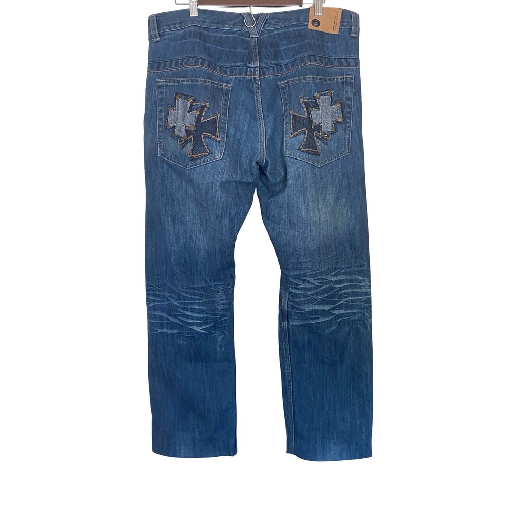 Jordan Craig Mens Jeans 38 Blue Embroidered Cross Y2K Streetwear Dark Wash